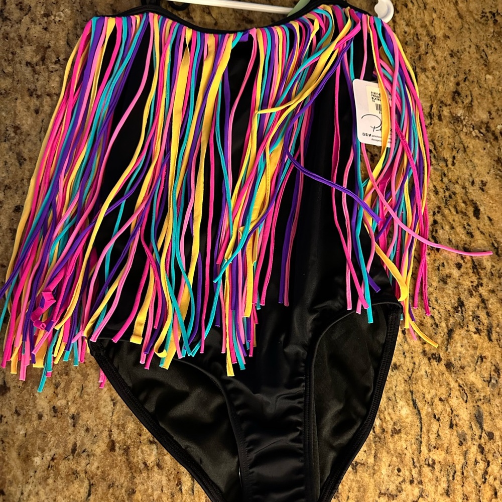 Peixoto Kids Swim One Piece - Black with Multicolor Fringe